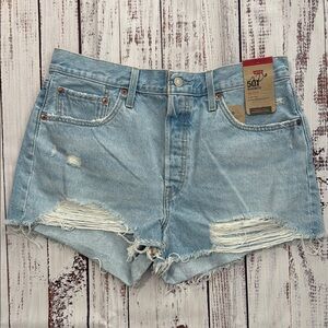 Levi's 501‎ Blue High Rise Distressed Jean Shorts 32 NWT